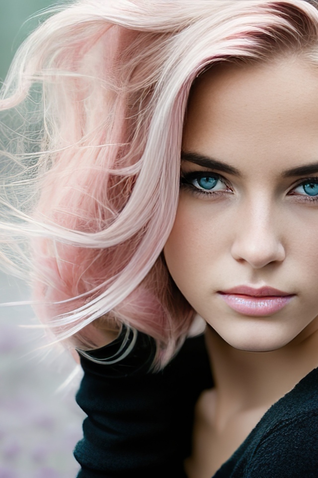 Голубоглазая девушка с розовыми волосами