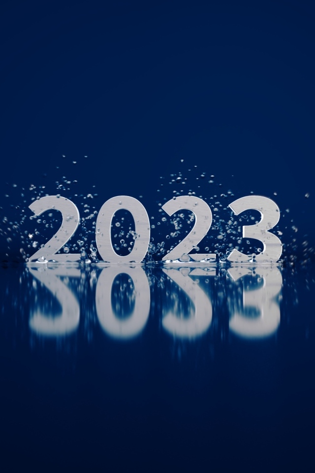 Надпись 2023 в брызгах воды на синем фоне