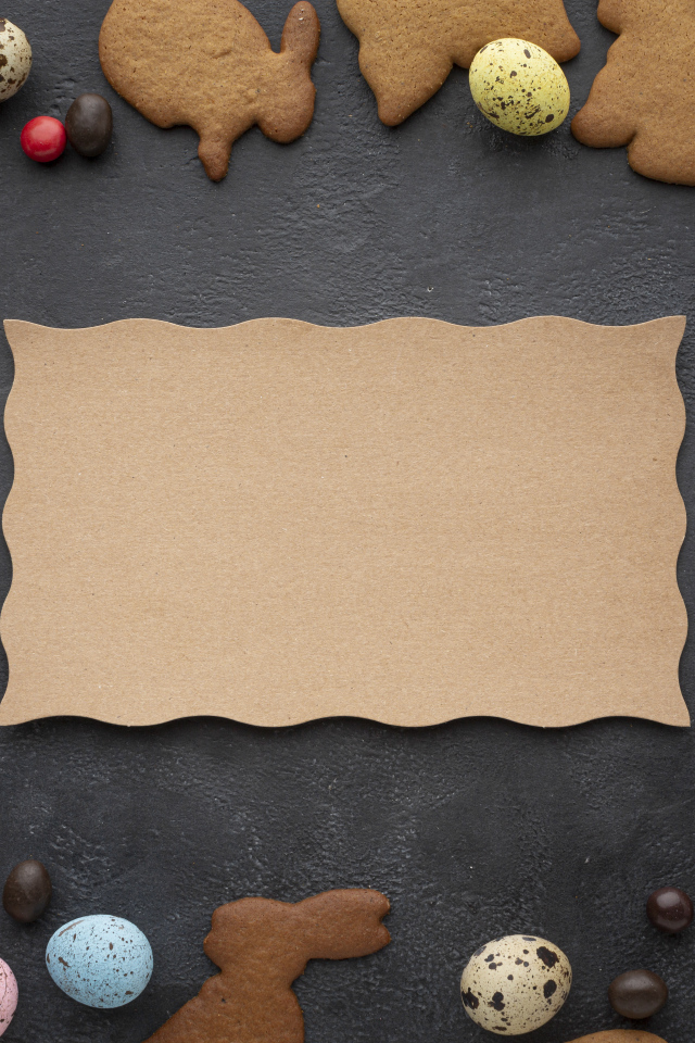 Шаблон поздравительной открытки на Пасху со сладостями