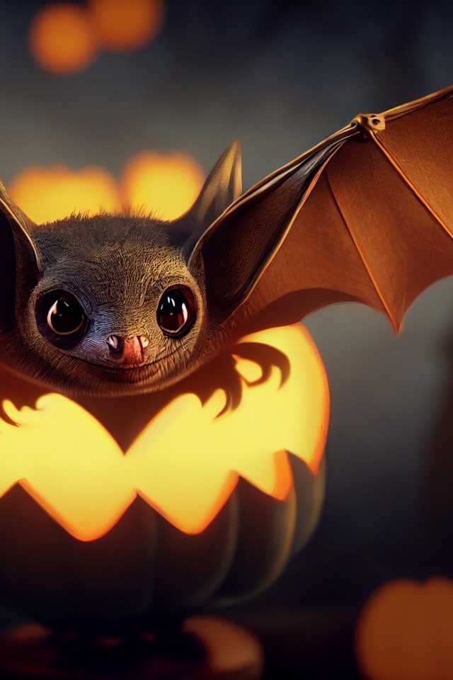 Маленькая летучая мышь с тыквой