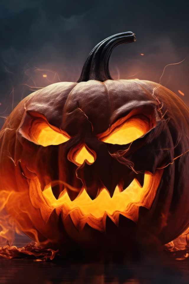 Страшная огненная тыква на Хэллоуин
