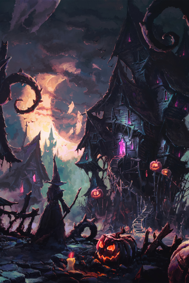 Зловещие черные дома с тыквами