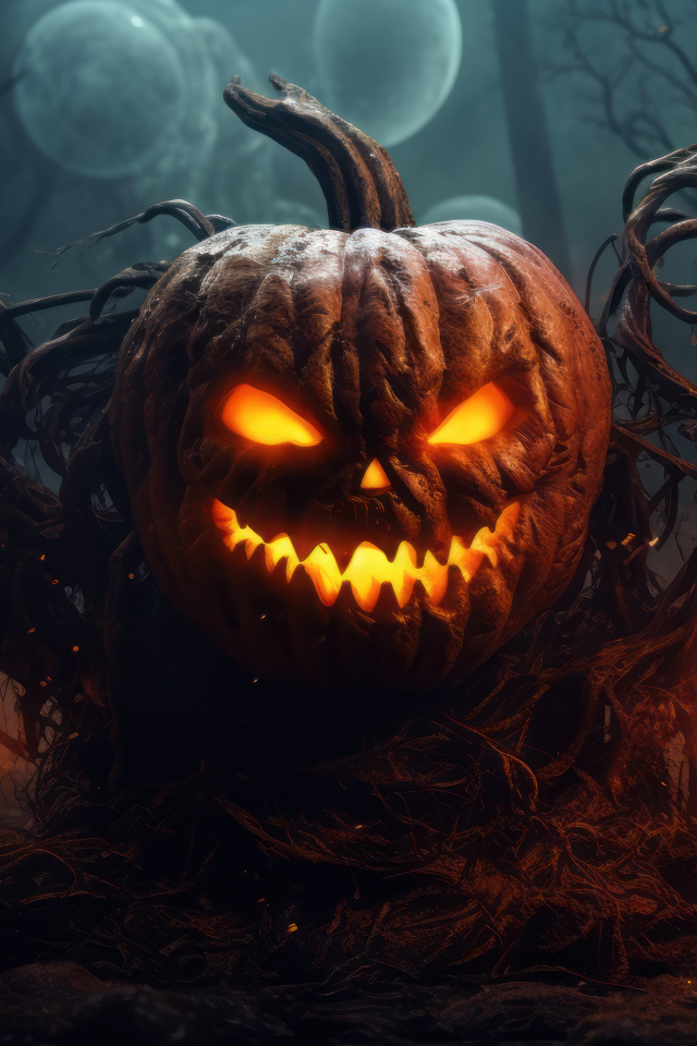 Зловещая улыбка светящейся тыквы