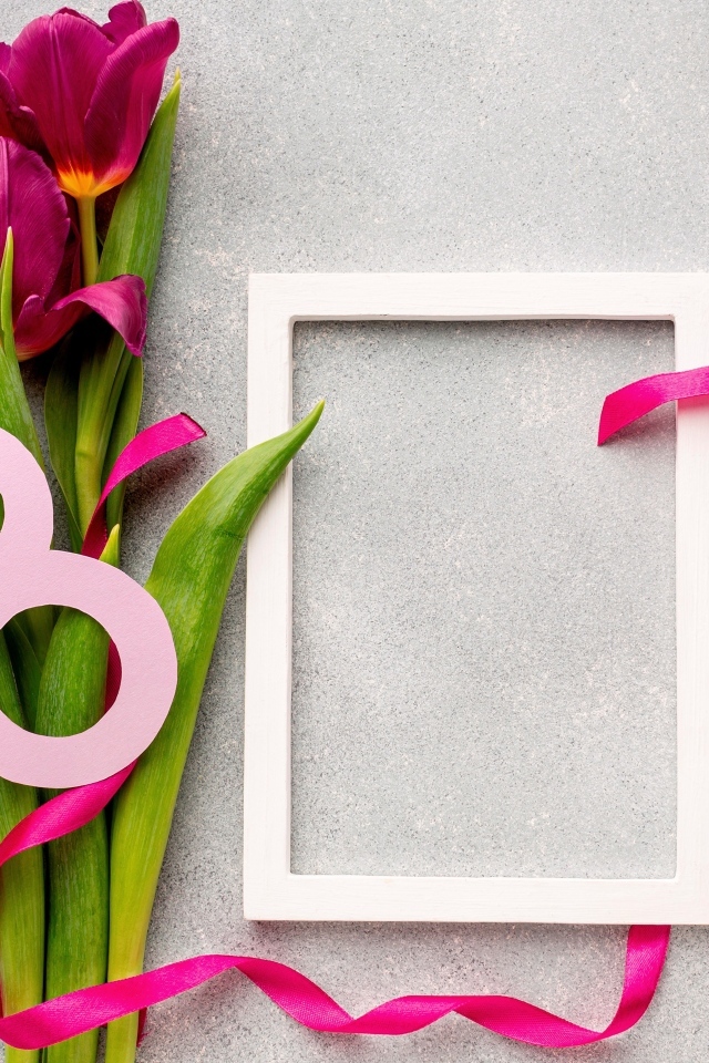 Рамка и букет тюльпанов шаблон для открытки на 8 марта