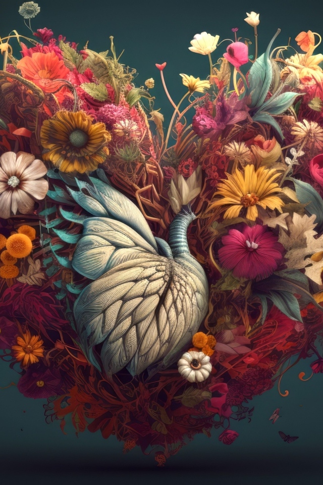 Красивое сердце с узором из растений