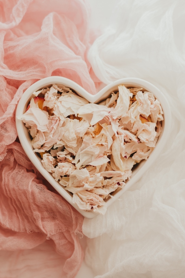 Коробка в форме сердце с сухими лепестками