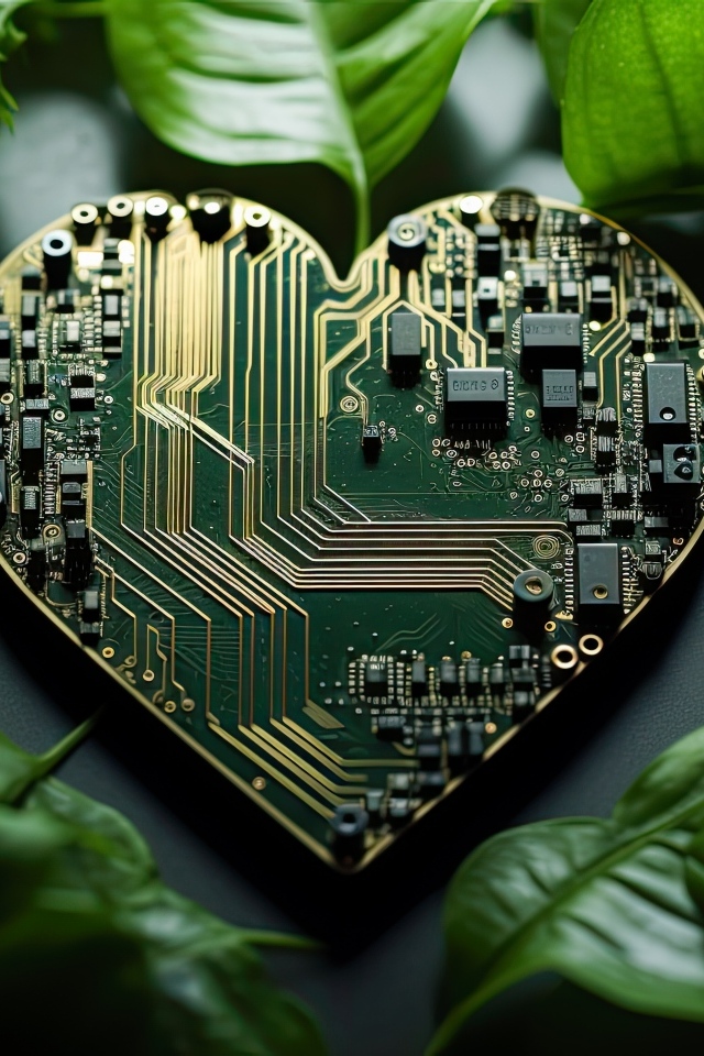 Плата в форме сердца с зелеными листьями