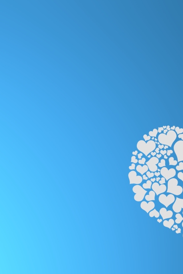 Маленькие белые сердечки рассыпаются на голубом фоне