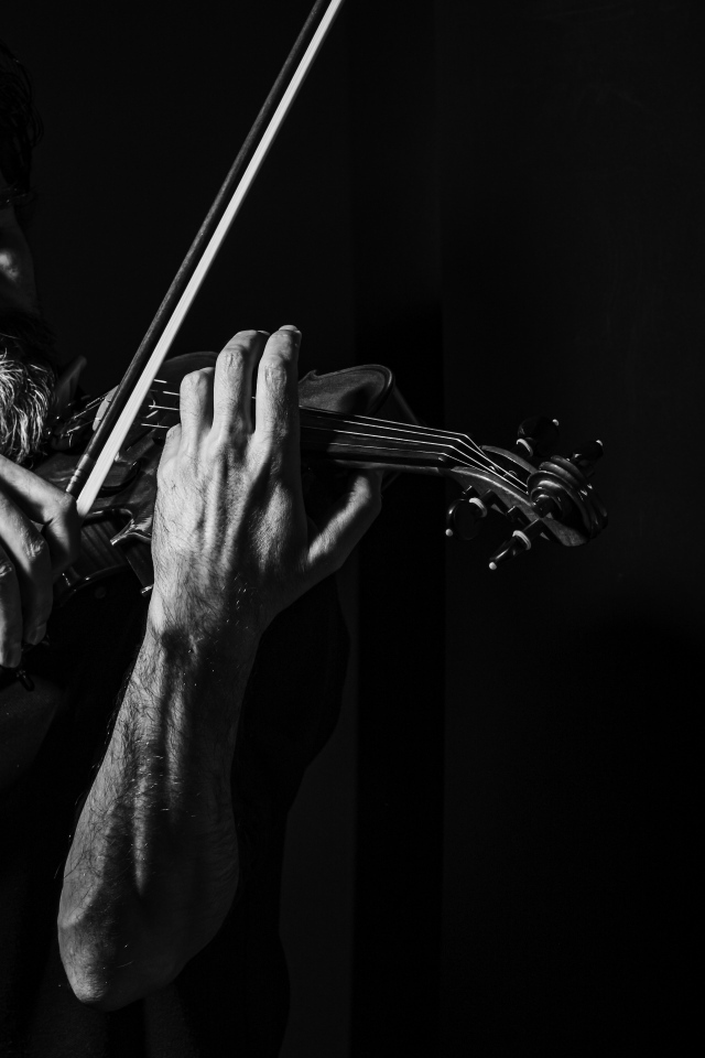 Мужчина музыкант со скрипкой в руках