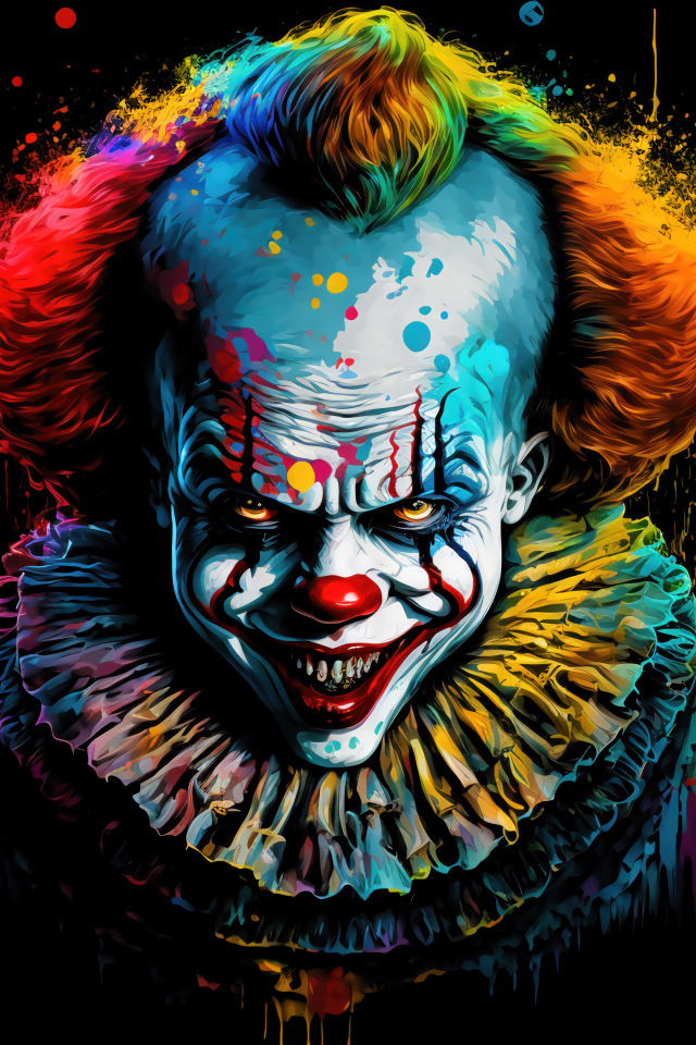 Нарисованный разноцветный страшный клоун