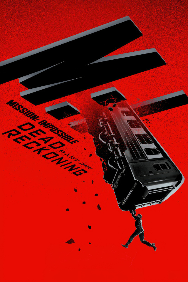 Постер нового фильма Миссия невыполнима: Смертельная расплата. Часть 1 на красном фоне
