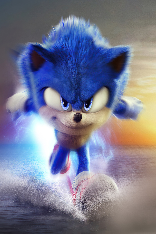 Персонаж Соник бежит по воде