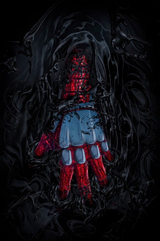 Рука Спайдермена погружается в черную массу