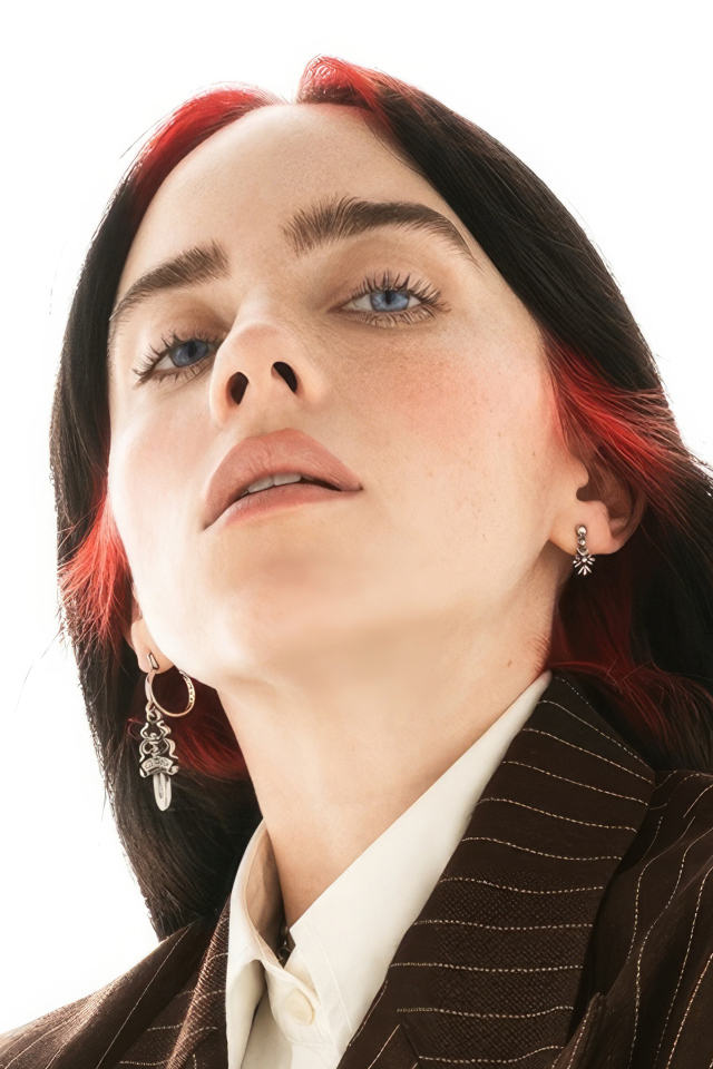 Голубоглазая девушка певица Билли Айлиш в костюме