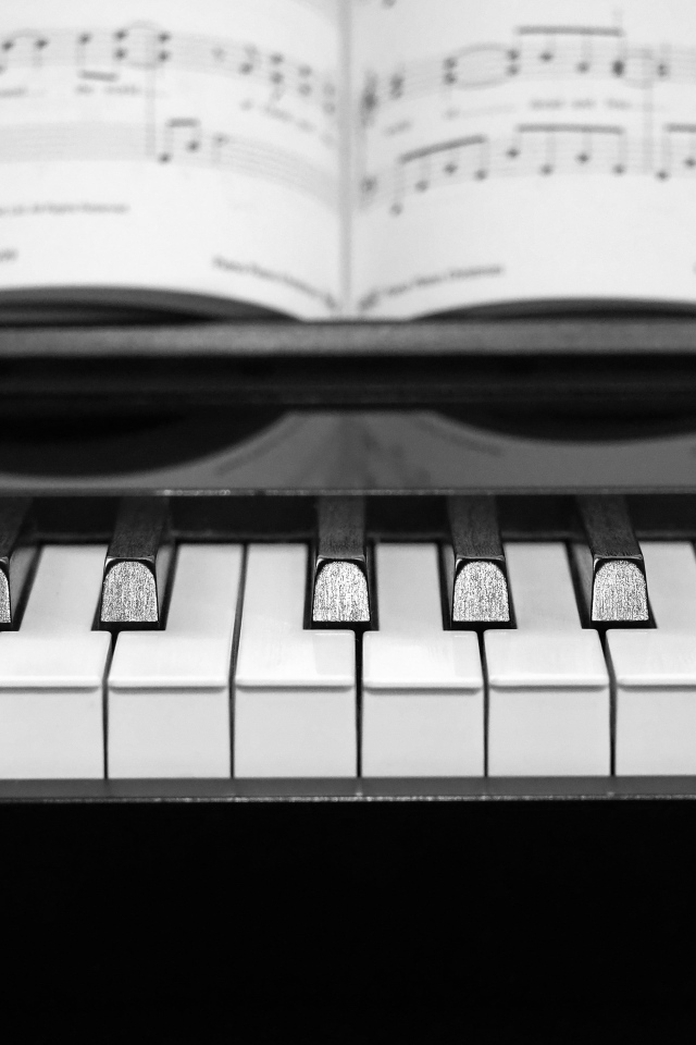 Клавиши пианино с нотной тетрадью