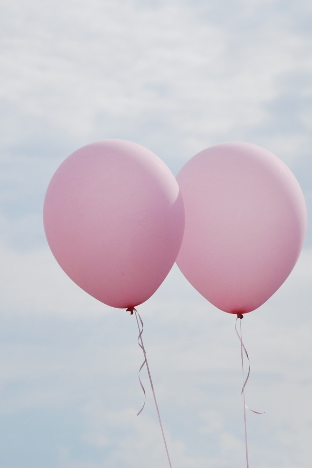Два розовых воздушных шарика в небе