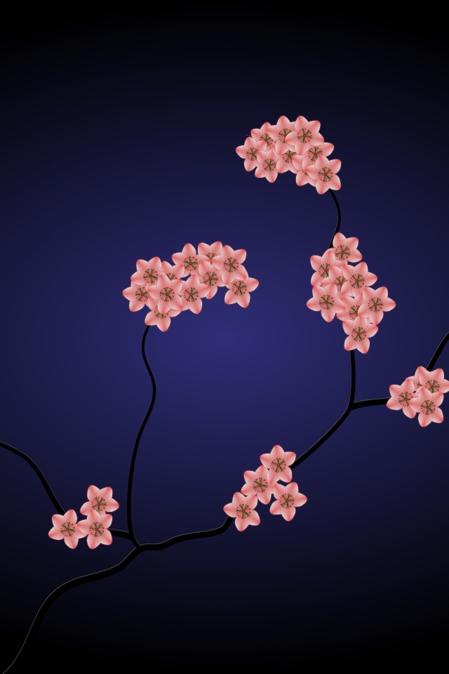 Нарисованные розовые цветы на синем фоне