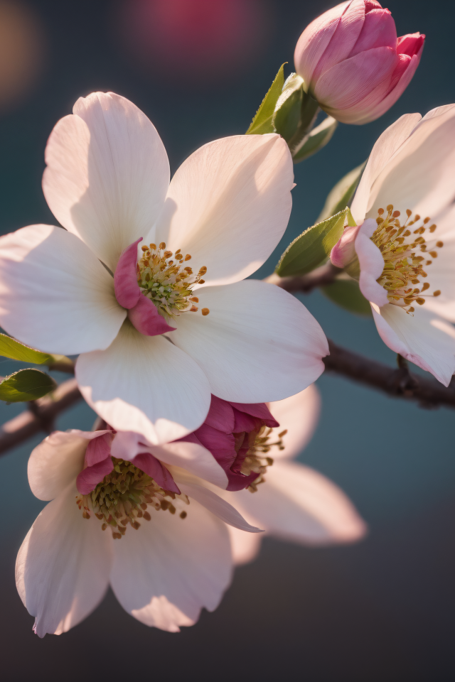 Розовые цветы на ветке в лучах весеннего солнца