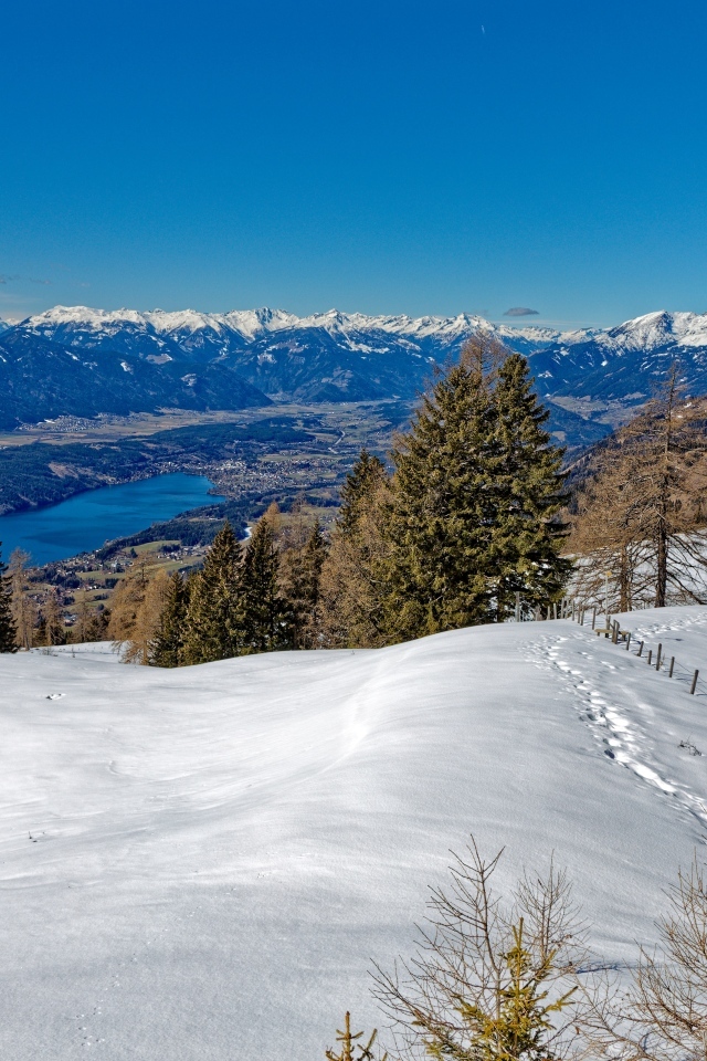 Красивый вид с заснеженной горы 