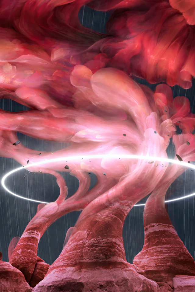 Красный дым над скалами