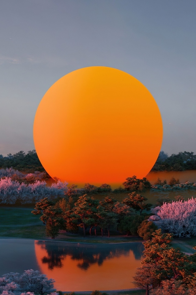 Оранжевое солнце на природе