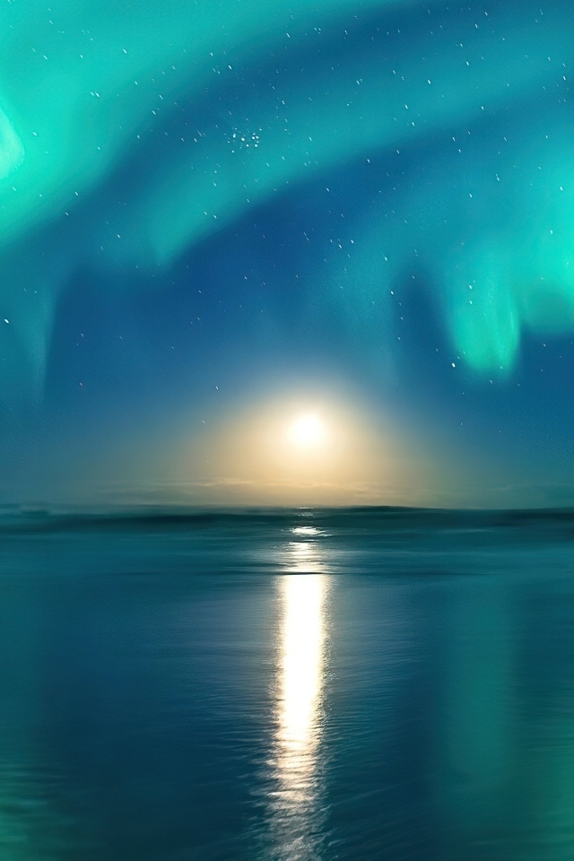 Красивое полярное сияние в небе над озером