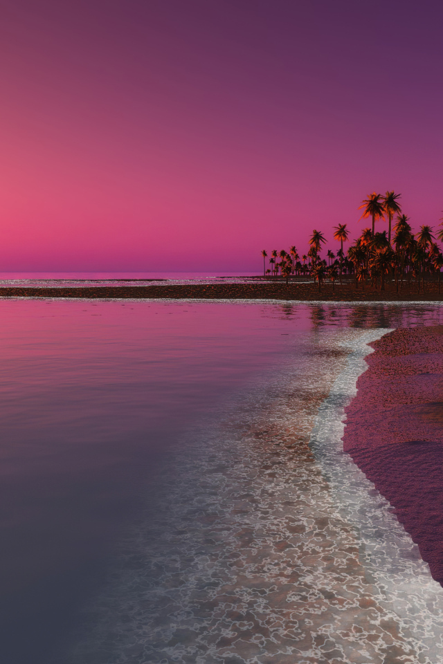 Тихий розовый вечер над морем