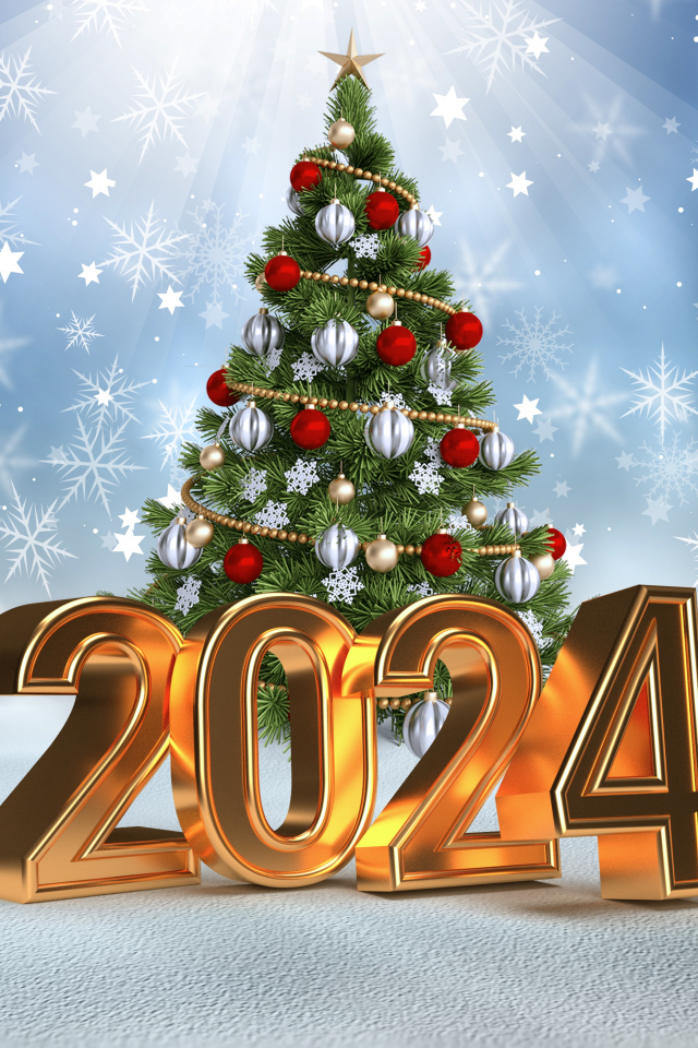 Новогодняя ель с цифрами 2024 на Новый год