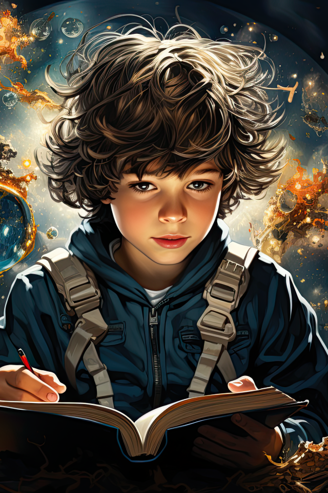 Маленький мальчик фантазер с книгой