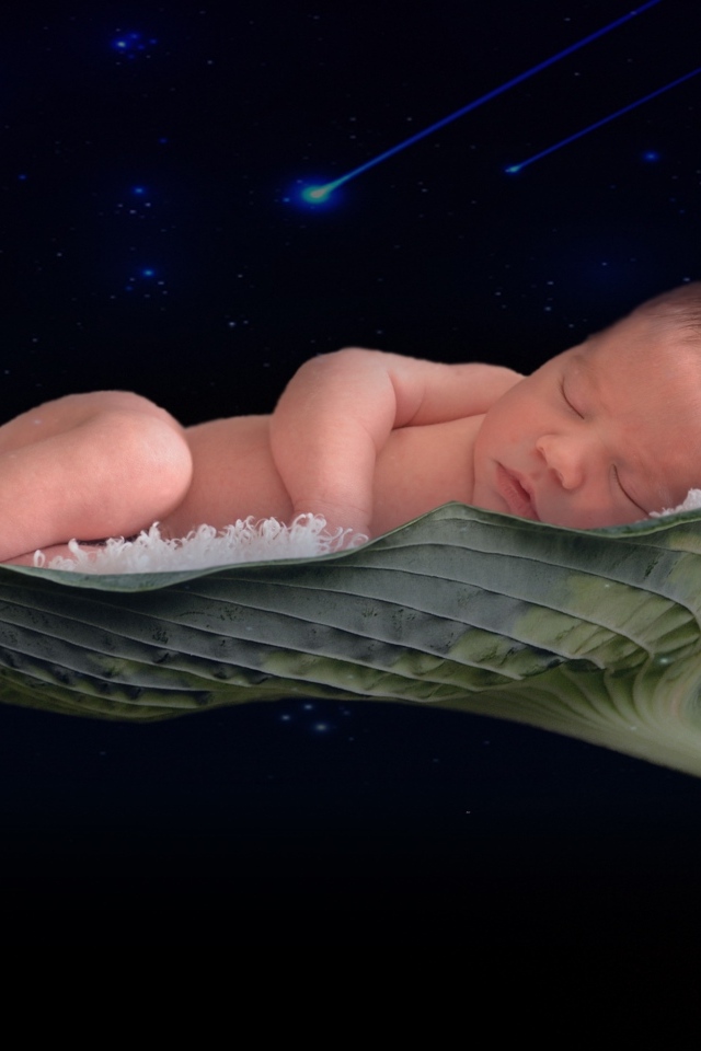 Новорожденный малыш спит на листе лотоса