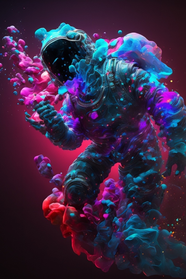 Астронавт растворяется на красном фоне