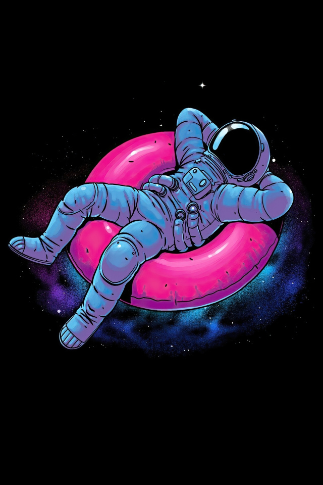 Астронавт на розовом круге на черном фоне