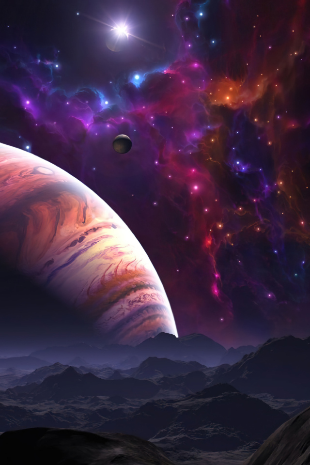 Вид на планеты и звездную туманность в космосе