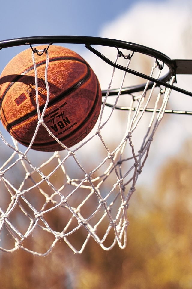 Баскетбольный мяч попал в кольцо