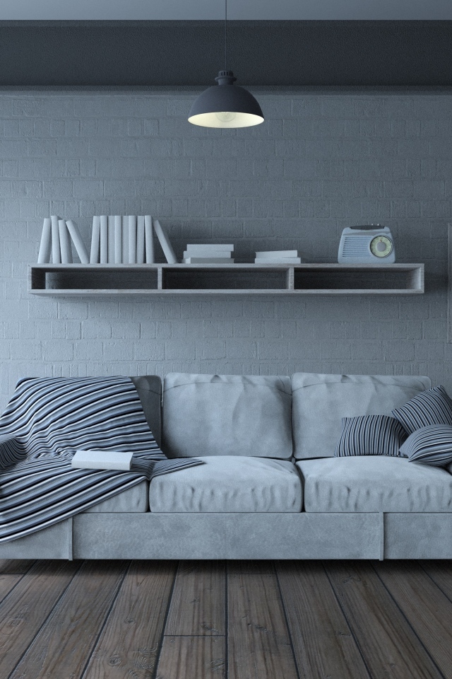 Серая комната в стиле минимализм