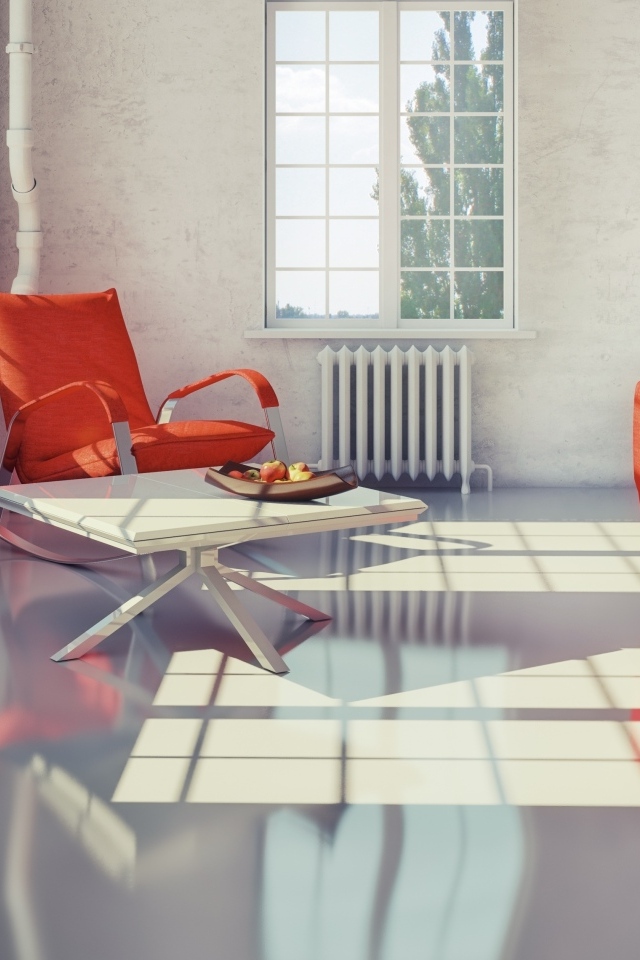 Красная мебель в гостиной в стиле Модерн