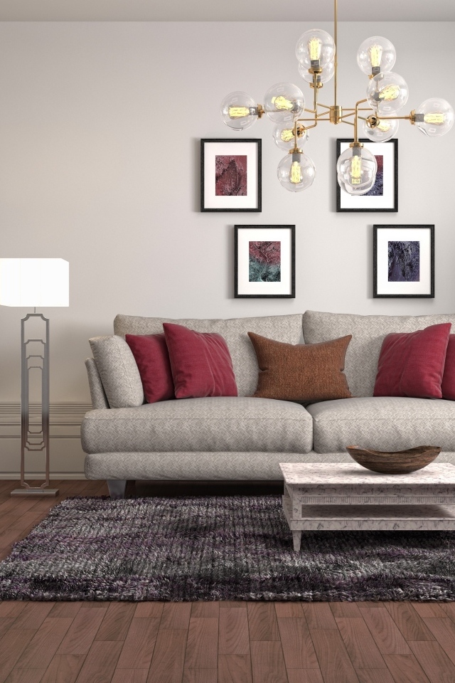 Просторная гостиная с лестницей