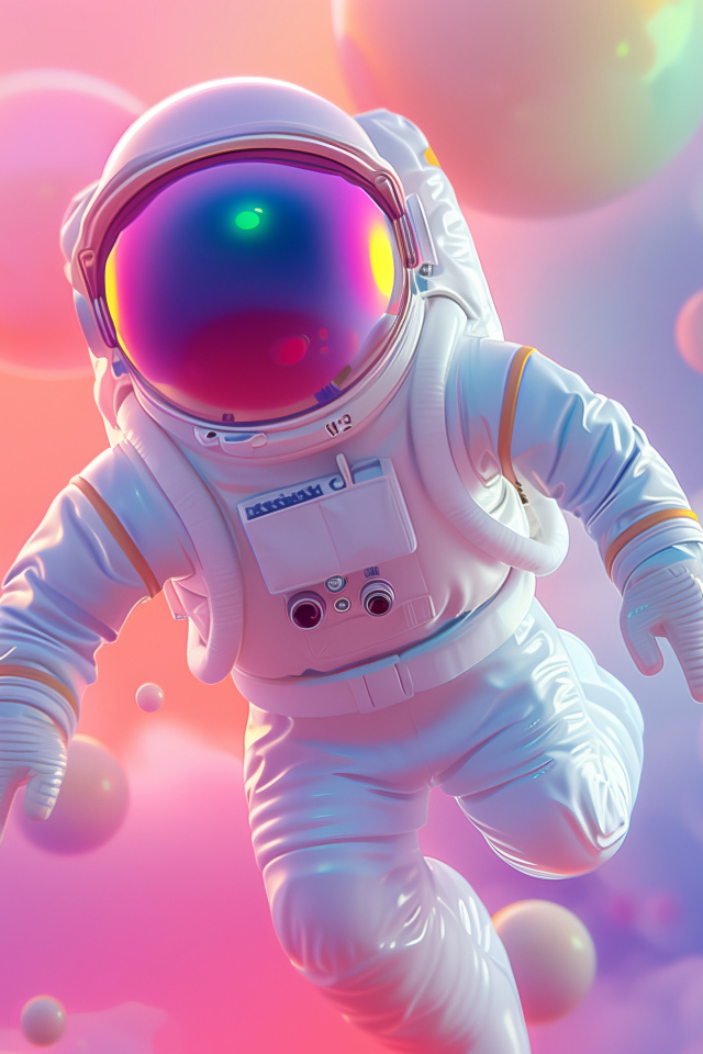 Астронавт в розовых пузырях 3д графика
