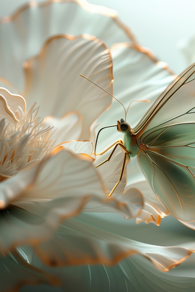 Красивая бабочка на волшебном цветке 3д графика