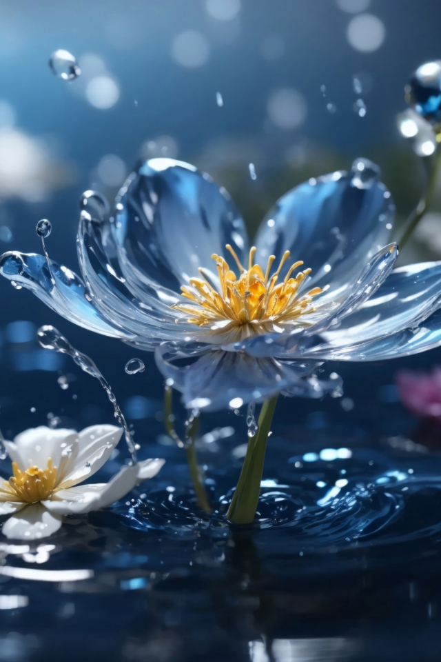 Красивые цветы в воде 3д графика