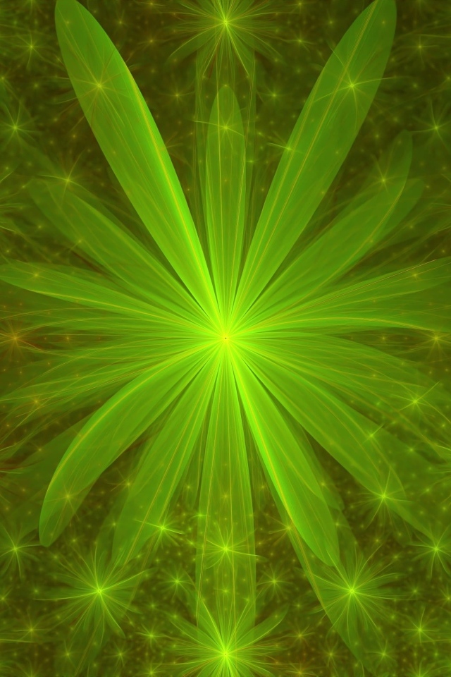 Красивые зеленые абстрактные цветы с яркой серединкой