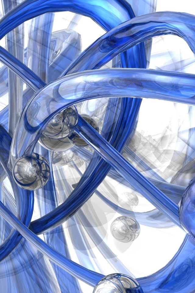 Синие спиральные трубы с металлическими шарами 3д графика