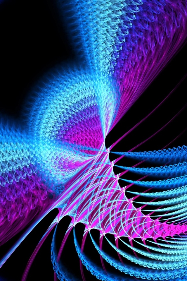 Яркая голубая неоновая спираль на черном фоне