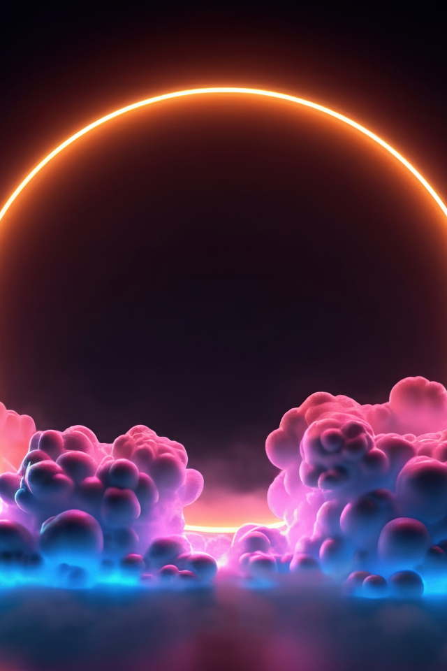 Яркий круг на черном фоне  с облаками