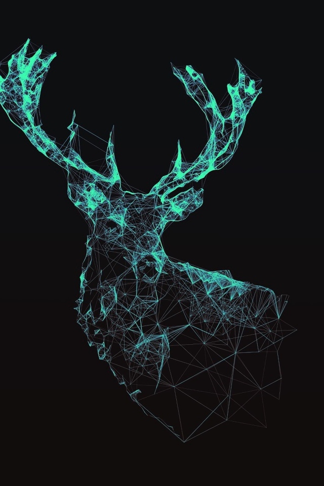 Олень 3д из неоновых линий на черном фоне