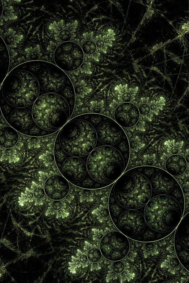 Зеленый растительный узор с кругами