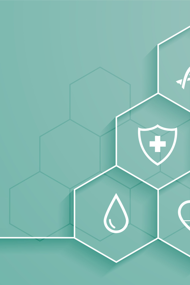 Соты с медицинскими элементами на голубом фоне