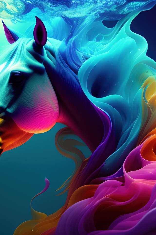 Конь с яркой гривой 3д графика