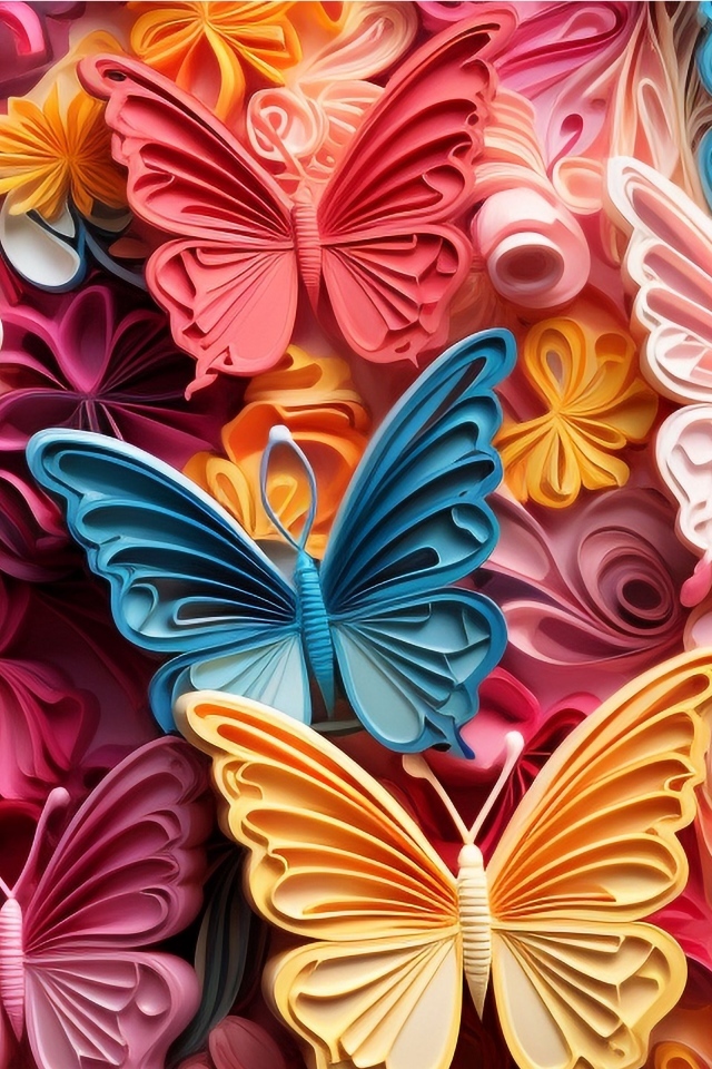 Разноцветные 3д бабочки крупным планом