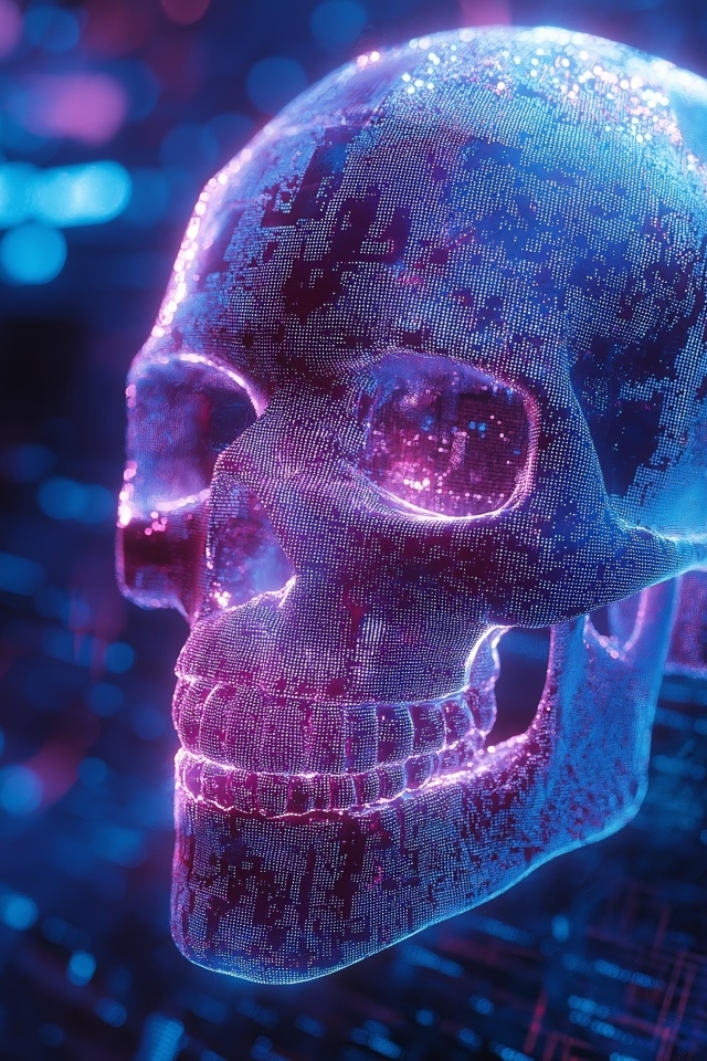Неоновый фиолетовый цифровой череп